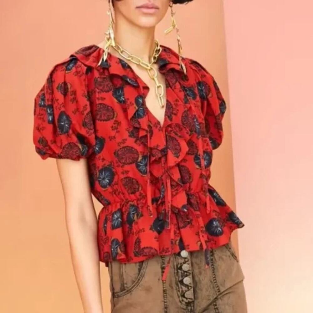 Ulla Johnson Nadya Floral Print Cotton Poppy Floral Blouse Size 2